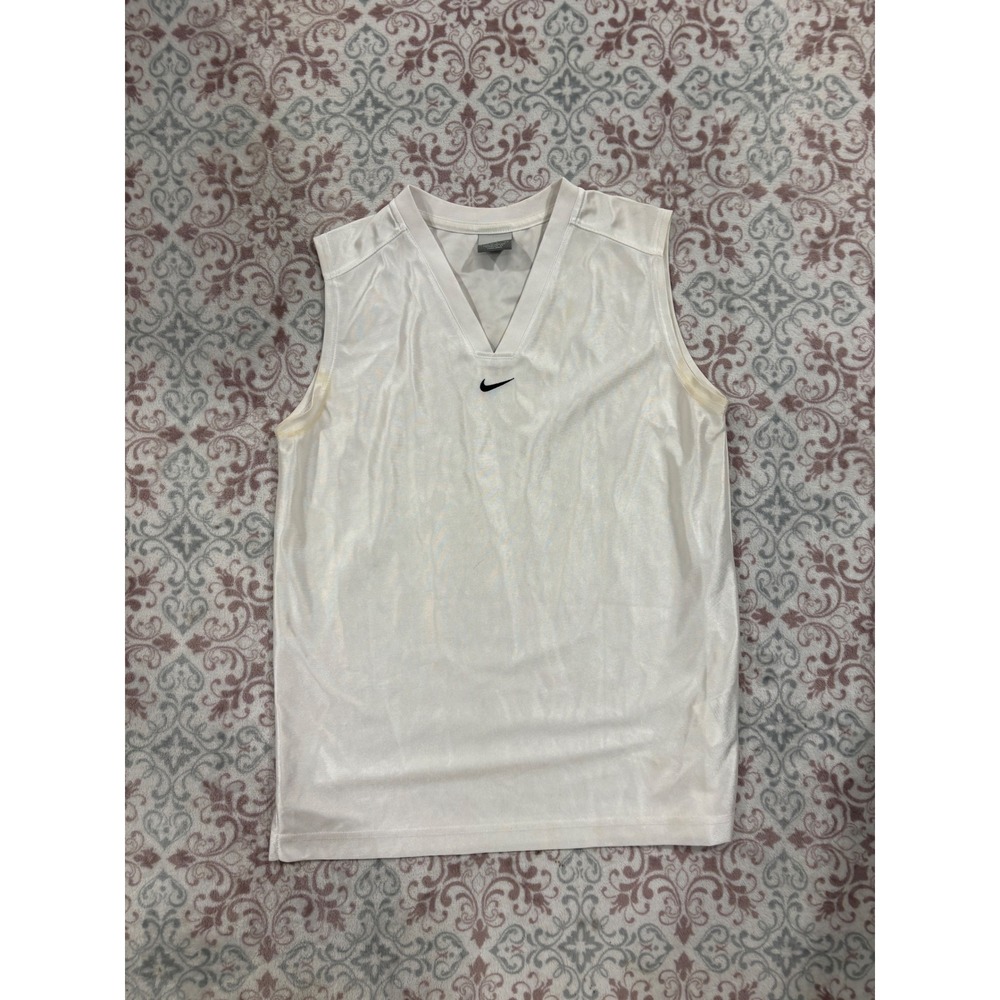 VTG Nike Sleeveless V-Neck Training Jersey White Satin Finish Large L 14-16